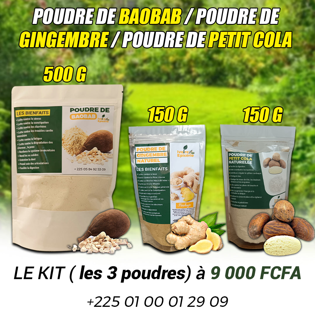 PACK DE POUDRE DE : BAOBAB + GINGEMBRE + PETIT COLA