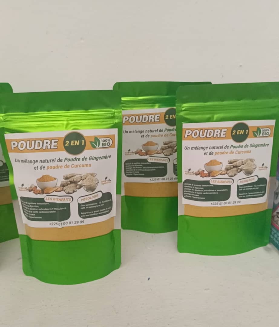 POUDRE 2 EN 1 (200g) Un mélange de Gingembre et curcuma