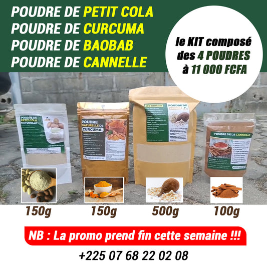 PACK DE POUDRE DE : PETIT COLA +CURCUMA + BAOBAB +CANNELLE