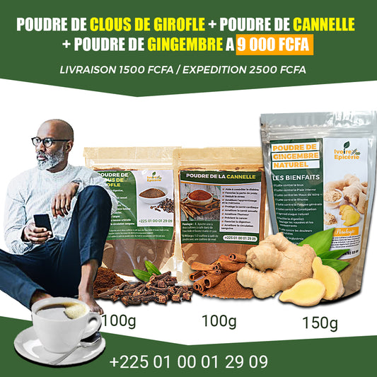 PACKDE POUDRE DE : CLOUS DE GIROFLE + CANNELLE + GINGEMBRE
