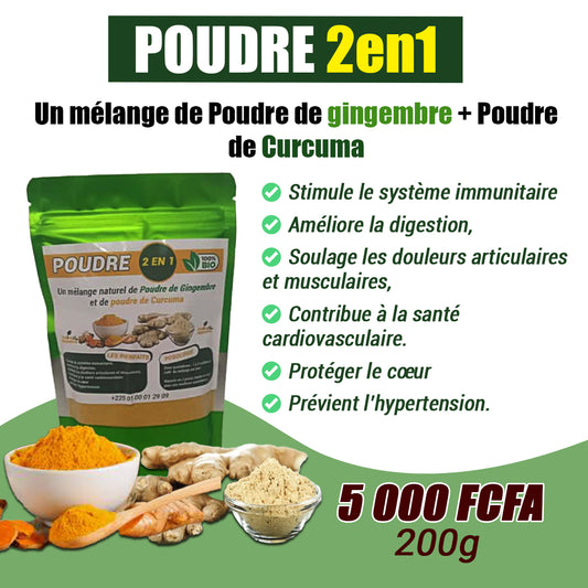 POUDRE 2 EN 1 (200g) Un mélange de Gingembre et curcuma