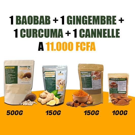 PACK DE POUDRE : BAOBAB + GINGEMBRE + CURCUMA + CANNELLE