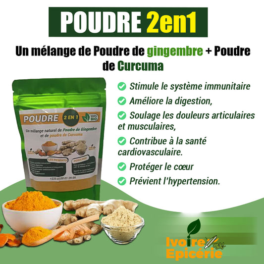POUDRE 2 EN 1 (200g) Un mélange de Gingembre et curcuma
